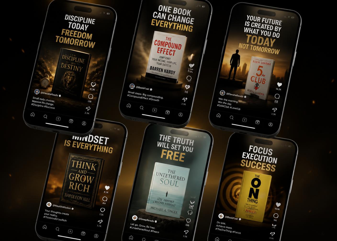 Vertical phone mockups showing short-form book promo videos